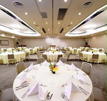 宴会場【空全室】
面積：357㎡
会議シアター形式：390名
会議スクール形式：240名
宴会立食：250名
宴会着席：160名
当ホテルのメインバンケットホールです。
会議、各種披露宴、展示会など幅広い用途にご利用いただけます。