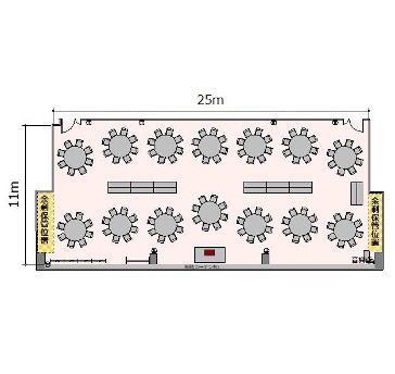 【感染対策レイアウト】正餐112名のレイアウトです。