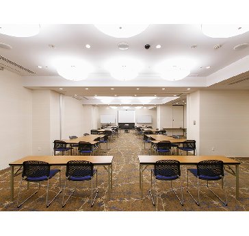 最大シアター型で１１０名収容可能です。

お客様の用途に合わせてレイアウトさせていただきます。

「会議・研修・セミナー・展示会・パーティー等」様々なニーズに合わせてご利用いただけます。