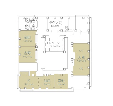 宿泊棟5階に位置する小宴会場。
「大和」は、ABの分割スタイルでもご利用いただけます。
同フロアには、「大和」のほか、吉野・竜田・加茂・貴船・桂の宴会場がございます。