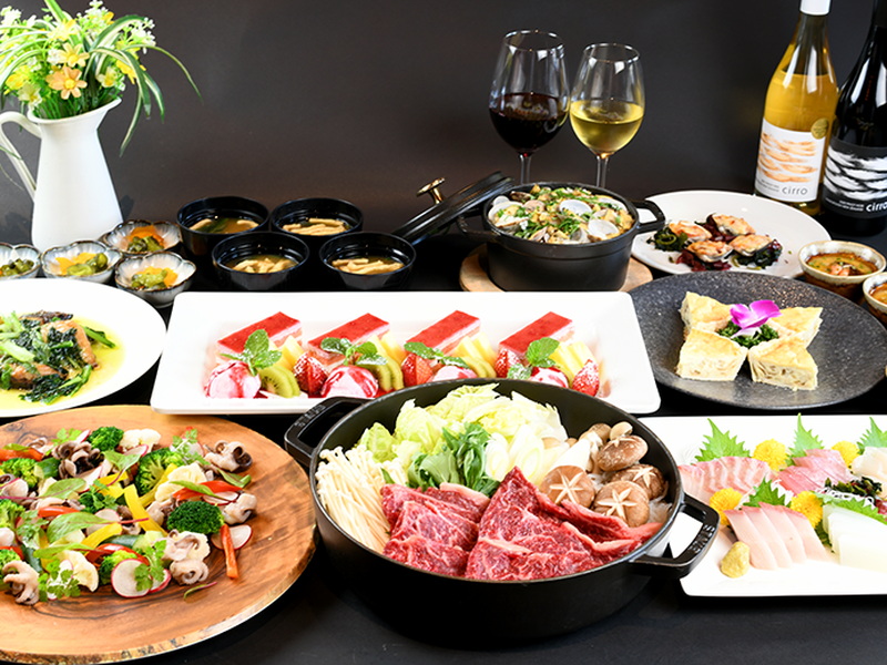 【飲み放題付】13Fテラスのパーティプラン（刺身五点盛り・国産牛すき焼きの卓盛り料理）