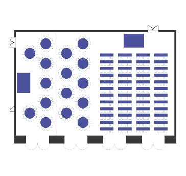 1/2分割でのレイアウト（スクール190名、着席パーティ160名）