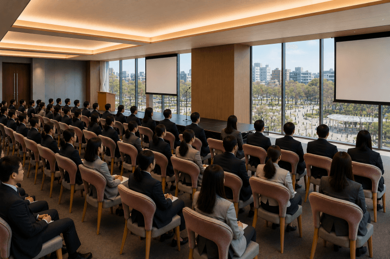 会議、講演会、セミナーで利用可能
シアター100名収容可能
スクリーン、プロジェクター完備