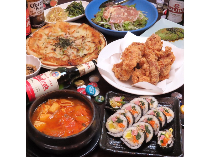 韓国人マスター本場の味!お料理7品+世界ビールお好きなの1本サービス2時間飲み放題