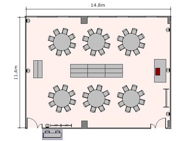 【感染対策レイアウト】正餐48名のレイアウトです。