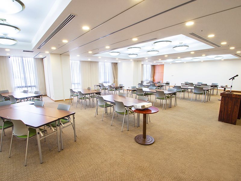 当会場の中で最も広い２００㎡の会場になります。最大シアター型で１２０名収容可能です。

企業説明会・講演会・研修会・会議 など様々な用途にご対応致します。
窓が大きく開放感がありアパレル展示会やイベントルームとしてのご利用にも最適です。また、ビル最上階にあり日当たり 眺めも良く最高のロケーション。
パーティー会場としても人気の会場となります。