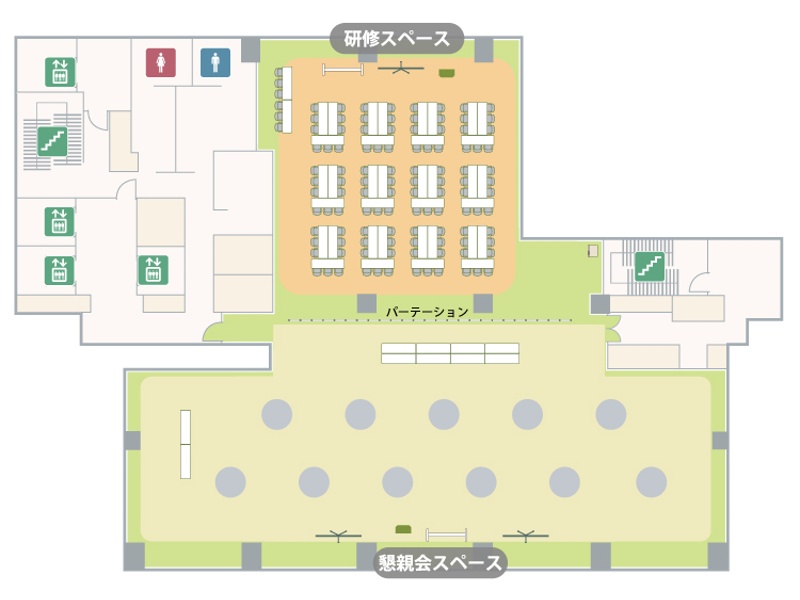 研修+懇親会のレイアウトイメージになります。