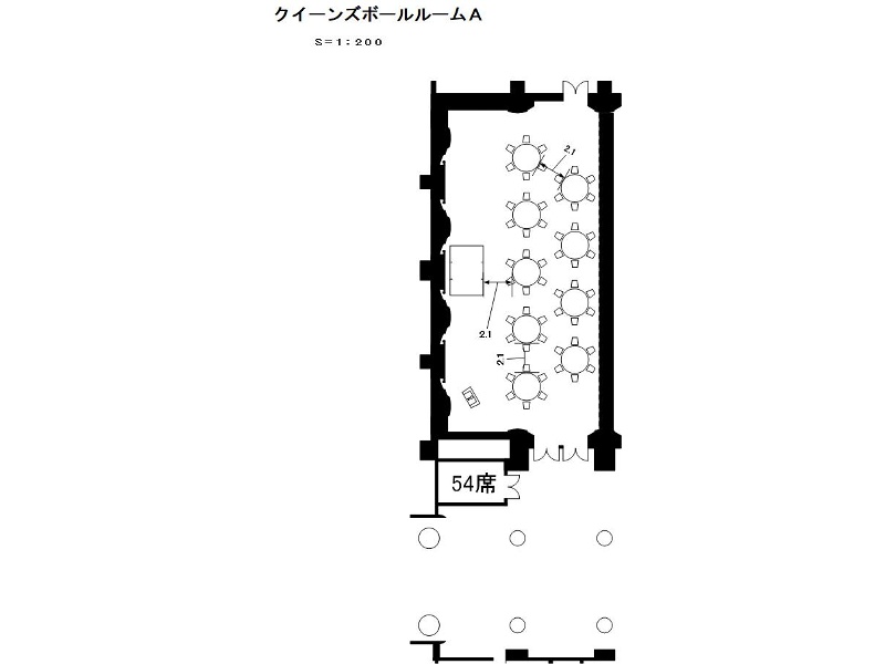 ソーシャルディスタンスレイアウト　円卓54席