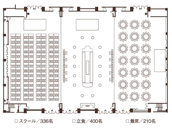 大宴会場「平安」は、インターナショナルなコンペティションをはじめ、選ばれた方々の華やかでプレステージの高いお集まりにも多数ご利用いただきました。天井高8.0m、広さ635坪、最大で3,000名様のお客様をお迎えすることができる関西屈指の大宴会場です。