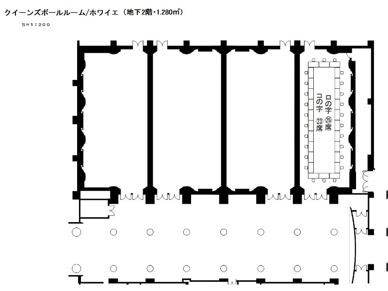 ソーシャルディスタンスレイアウト　ロの字26席・コの字23席