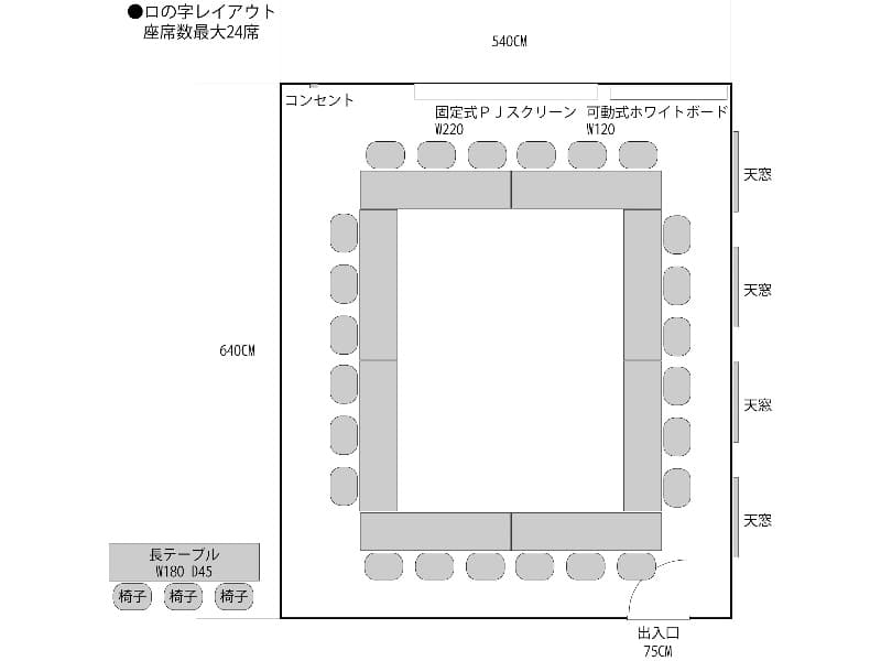 ロの字レイアウト　座席数最大24席