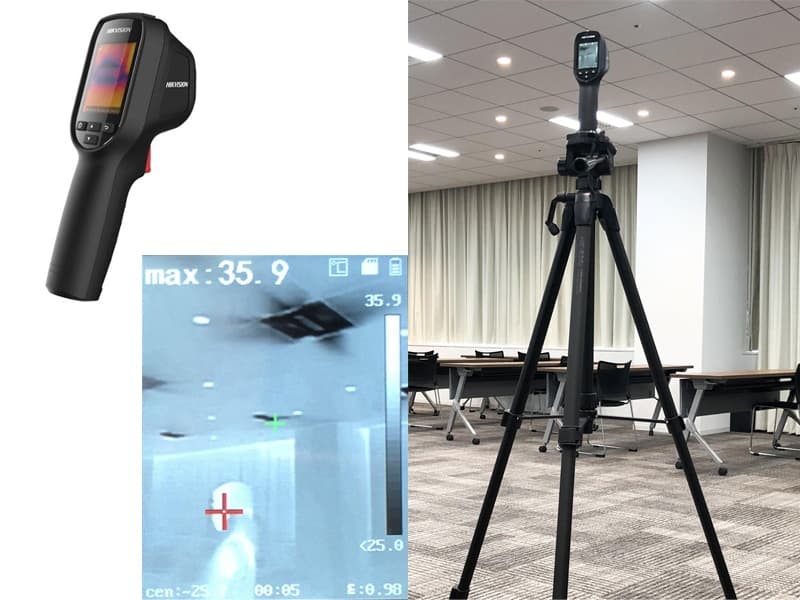 非接触タイプの体表面温度測定専用『サーマルカメラ』のお貸出しを開始しました。
体表面温度の測定で、効率的に短時間で高速検知できます。
価格は、￥15,000(税別)/1日　でございます。
ご希望のお客さまは施設スタッフまでご相談ください。