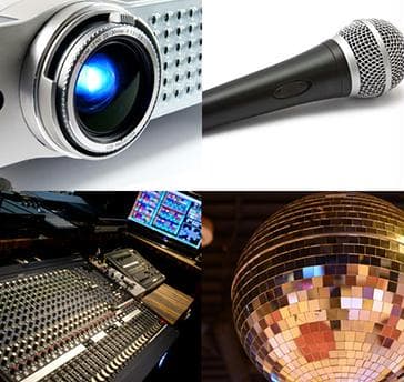 120インチの大型スクリーンをはじめ、七色に輝くLED照明、CDやIpodの音響機器、PCの無料貸し出し