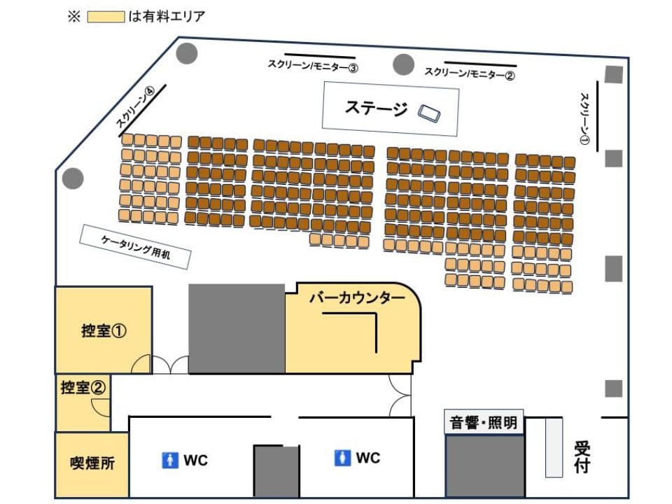 シアター形式レイアウト例（最大２５０名着席）
※レイアウト変更は別途料金がかかります