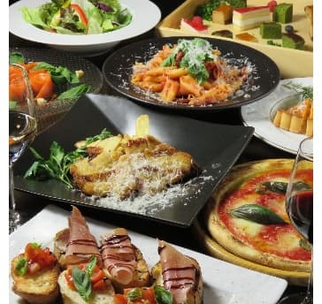 【迷ったらコチラ】ピザ＋パスタ・メイン道産豚料理の全8品×2時間飲み放題付きプラン　5000円