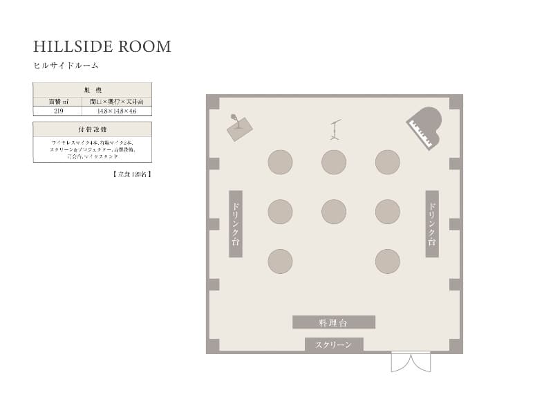 ヒルサイドルーム
サンプルレイアウト(立食)
