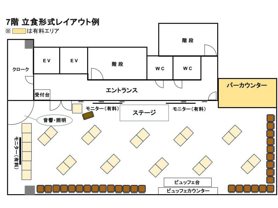 【7F　立食形式レイアウト例】　※レイアウト変更は別途料金がかかります