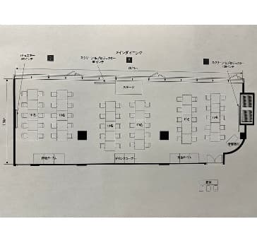 3部屋ご利用の際の着席パーティーのイメージレイアウトとなります。
最大着席は100名様となっております。
最大で3台のモニター・スクリーンやテラスもご利用いただけます。