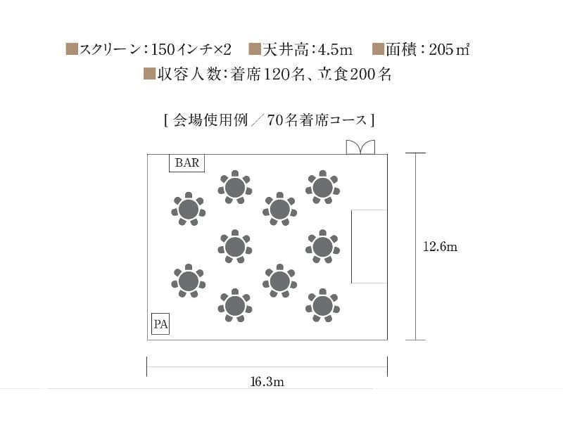 【会場使用例/70名着席コース】