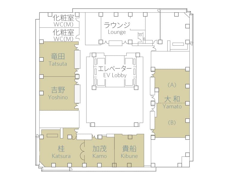 同フロアには、「加茂」のほか、大和・竜田・吉野・貴船・桂の宴会場がございます。