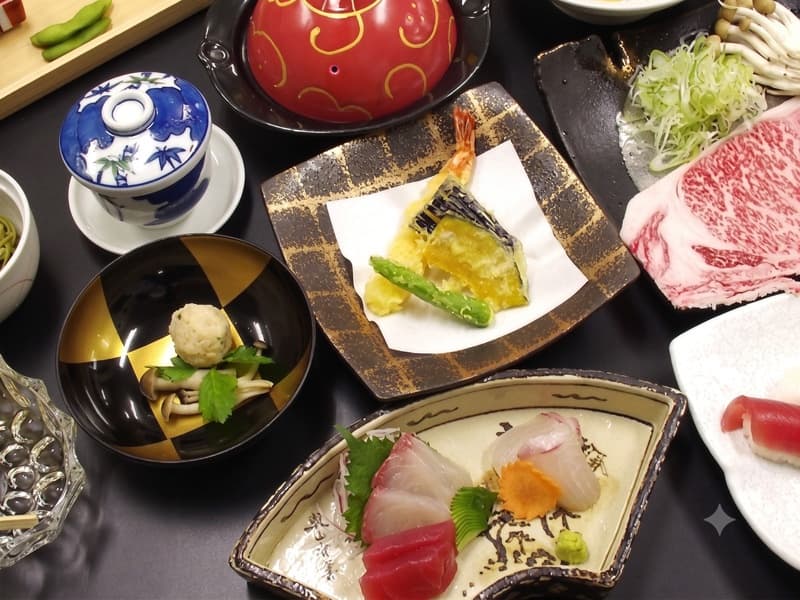 【プラン（例）】
新鮮な地元食材をふんだんに使ったコースは、特別な日を彩る内容となっています。
入湯料込もで、温泉もお楽しみいただけます。