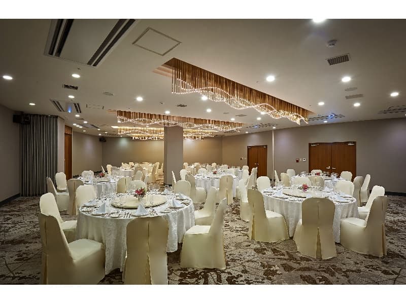 バンケットパーティプラン（全面・着席110名様・立食150名様）
※2分割使用も可能です。別途会場費がかかります。