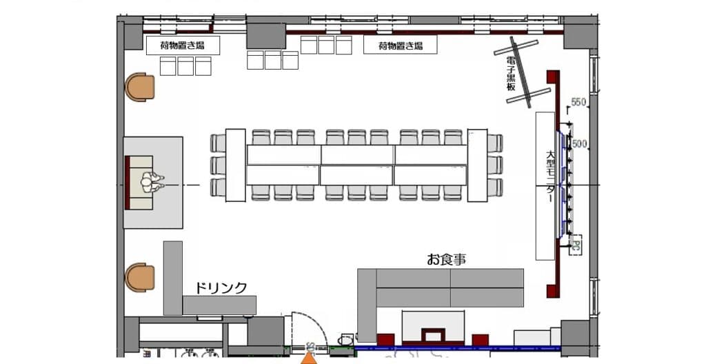 レイアウト事例⑤王宮の魔法学校【パーティー：着席1列（～24席）】