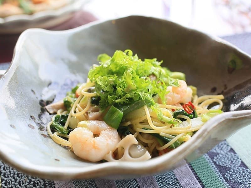 季節の野菜をふんだんに使ったパスタ