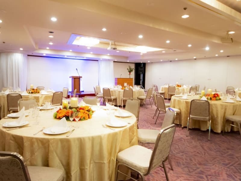 4F 宴会場 『吾妻』
ホテルの大宴会場です。
・吾妻　収容人数：立食170名／着席180名（シアター形式260名・スクール形式132名）
・東吾妻　収容人数：立食90名／着席72名（シアター形式80名・スクール形式72名）
・西吾妻　収容人数：立食80名／着席60名（シアター形式80名・スクール形式60名）