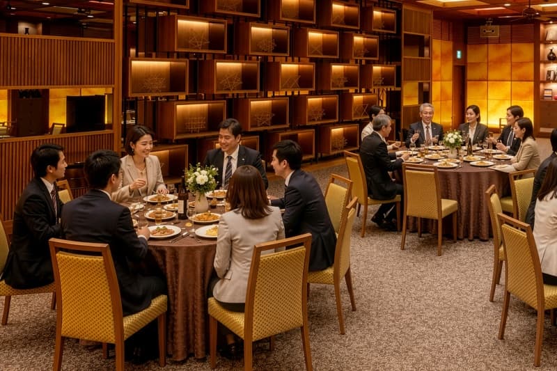 2F/ルンブラン “オリエンタルモダン”をコンセプトにした内装の中宴会場。壁面が和紙で覆われており、月明かりのようなやさしい光で幻想的な雰囲気を作り出しています。パーティーはもちろん、会議でのご利用にもお薦めの会場です。