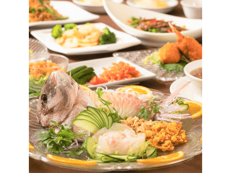 神戸の中華街・南京町で本格広東料理を楽しむ…【2時間飲み放題付】鯛の中華風お造りや旬味を堪能、季節のお任せフルコース