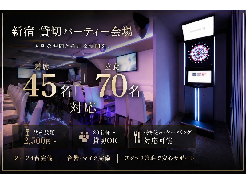 着席45名、立食70名までご案内可能!
ご予算に合わせた様々なプランをご用意しております。