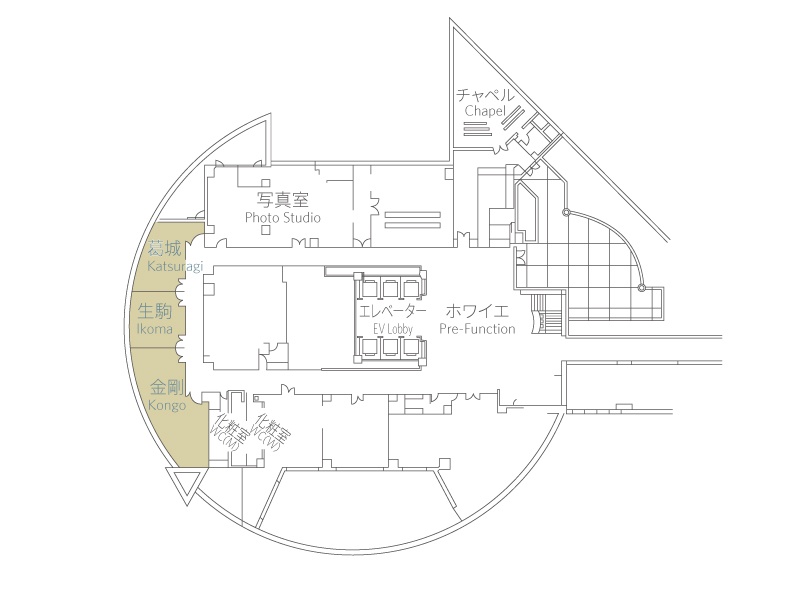 同フロアには、本宴会場を含む金剛・生駒・葛城の宴会場がございます。