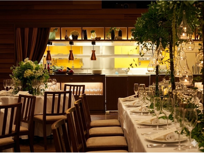 オープンキッチンのライブ感とともに、食材本来の美味しさを活かしたお料理はパーティに華を添える。