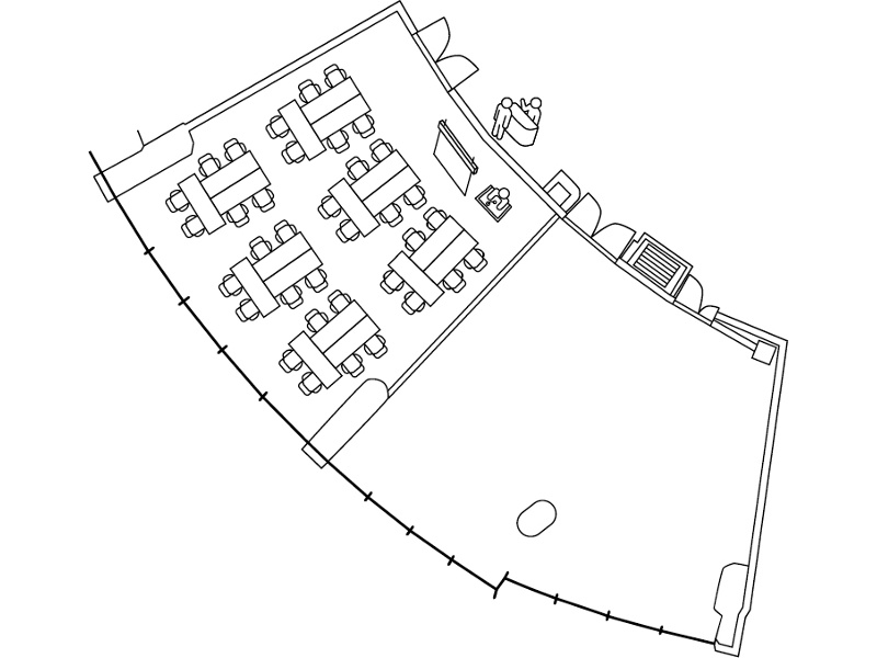 プレミアホールの分割利用、94㎡のお部屋です。
島型形式の場合、最大6島まで設置可能です。