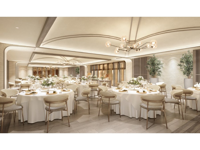 【ブリリアーム】
落ち着きのある色合いで統一された、ナチュラルなパーティー会場。温もりと上質感に満ちたパーティーをお愉しみいただけます。
【円卓着席】　最大:100名
【立食】　　　最大:180名
【スクール】　最大:90名
【シアター】　最大:150名