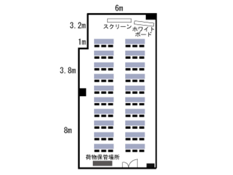 四ツ橋・サンワールドビル 1号室　スクール形式20～60名（32.84坪 / 108.6㎡）