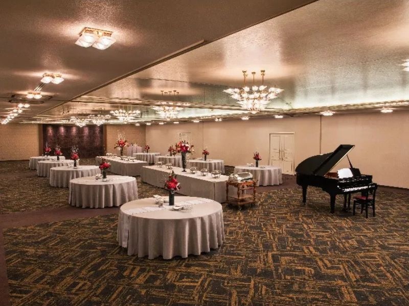 葵の間
70～500名様まで収容の明るく優しいイメージの宴会・会議場。
他の会場から独立した位置にあり、展示会や商品発表会等、幅広くご利用いただけます。