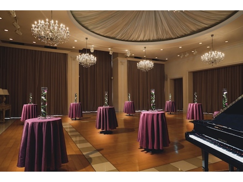 【シャトー・シャンパーニュ邸　ブッフェスタイル　】　
白亜の大邸宅
バンケット面積	215㎡
天井高	4.8m
収容人数	立食 30名～160名　 着席 30名～128名
スクール 30名～110名　 シアター 30名～150名