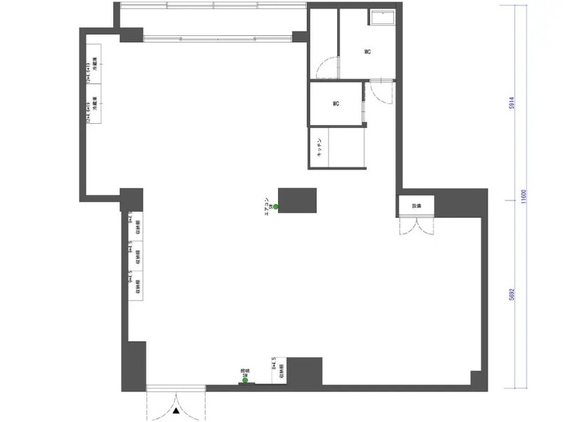 レイアウト図
ワンフロアに男女別トイレ・流し台完備。