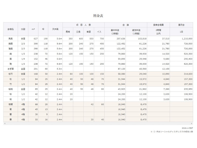 料金表